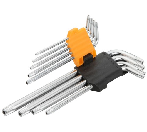 Набор Г-образных Torx, T10H-T50H, удлиненные, с отверстием, 9 предметов TOLSEN TT20056 Набор Г-образных Torx, T10H-T50H, удлиненные, с отверстием, 9 предметов TOLSEN TT20056