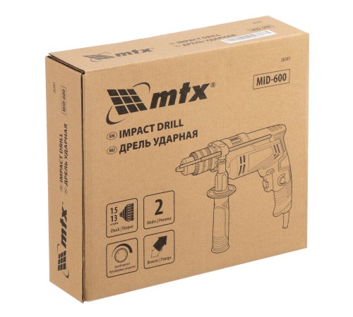 Дрель ударная MID-600, 600 Вт, 0-3000 об/мин, 0-48000 уд/мин MTX Дрель ударная MID-600, 600 Вт, 0-3000 об/мин, 0-48000 уд/мин MTX