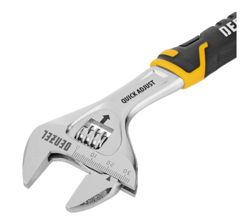 Ключ разводной, 200 мм (раскрытие до 33 мм), CrV, с быстрым сбросом, кованый, TPR рукоятка Denzel