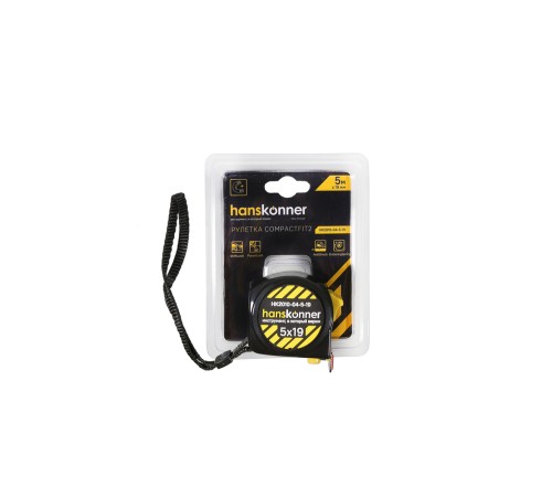 Рулетка 5x19мм, 2 стопа, компактн. корпус, 2 стопа,мощный магнит, Hanskonner