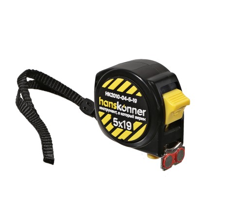 Рулетка 5x19мм, 2 стопа, компактн. корпус, 2 стопа,мощный магнит, Hanskonner