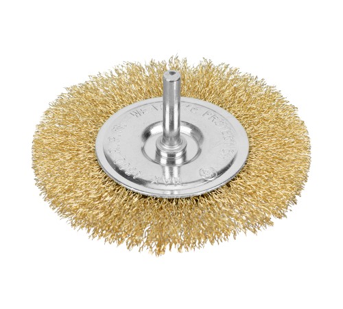Щетка для дрели 100 мм, плоская со шпилькой, латунированная витая проволока Matrix