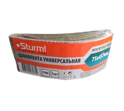 Шлифлента, 75х457мм, Р60, 5 шт, Sturm! (рус)