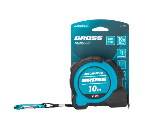 Рулетка "Automatisch", 10 м х 32 мм, нейлон, магнит, двустор. разметка, антиизлом, автоcтоп Gross