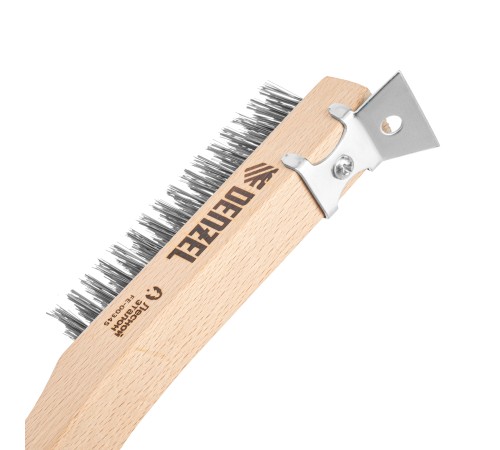 Щетка зачистная 4-х рядная, проволока из нержавеющей стали с деревянной ручкой скребок, EFP// Denzel