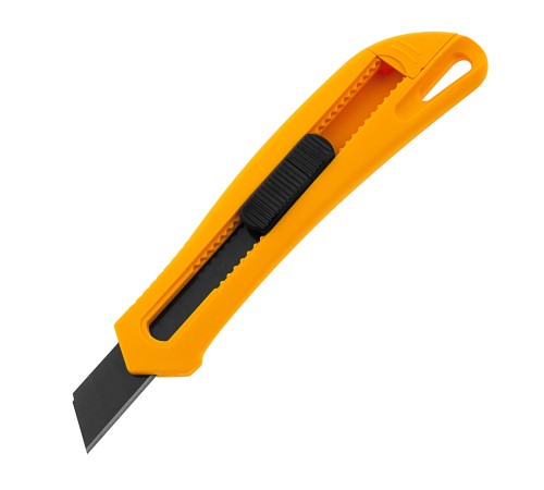 Нож, 18 мм, сменное лезвие, SK4, облегченный корпус, нажимной фиксатор// Denzel