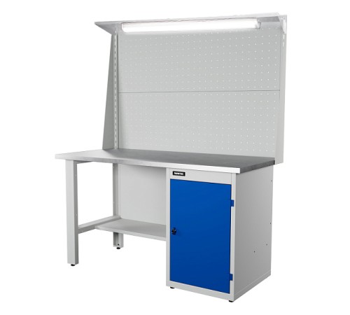 RUNTEC RTI15Z-TI0-NI-P15-P15-5005(7035)L Верстак серии Industrial, 1500 мм, оцинк, тумба с дверью, экран 1000, синий (светло-серый) RAL 5005 (7035)