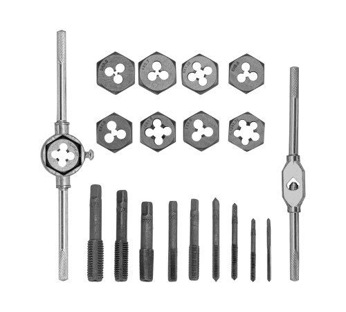 Набор метчиков и плашек М3-М12, плашко-метчикодержатель, 20 предметов, пластиковый бокс Sparta