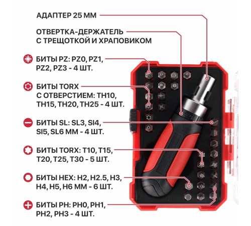 Набор бит с рукояткой P.I.T. ADVANCE HSDR04-0029