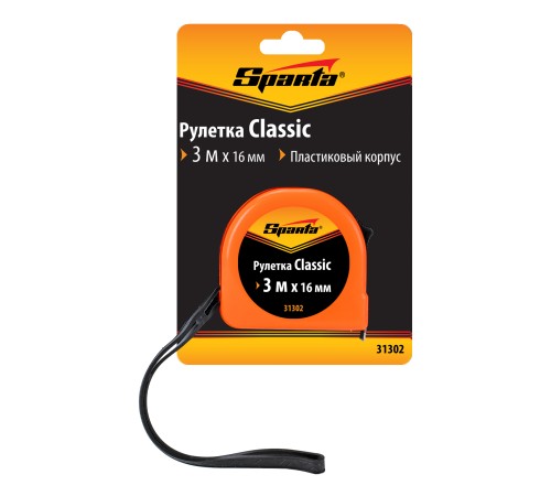 Рулетка Classic,3 м х 16 мм,пластиковый корпус Sparta Рулетка Classic,3 м х 16 мм,пластиковый корпус Sparta