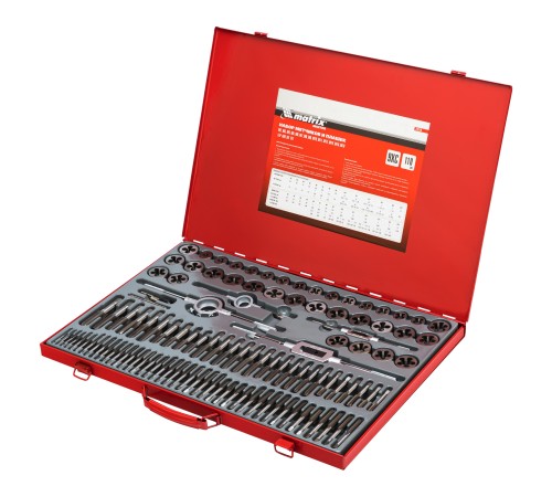 Набор метчиков и плашек М2-М18, 110 шт, металлический кейс Matrix