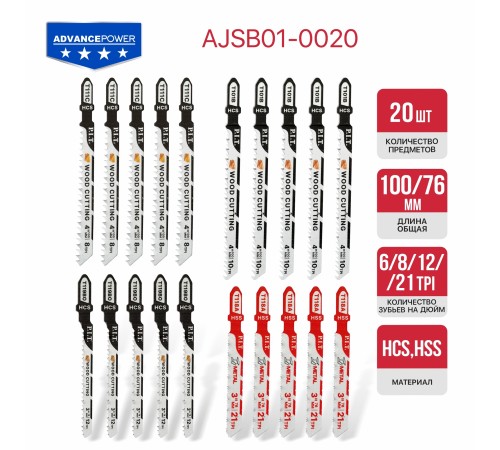 Набор пилок для лобзиков P.I.T. AJSB01-0020