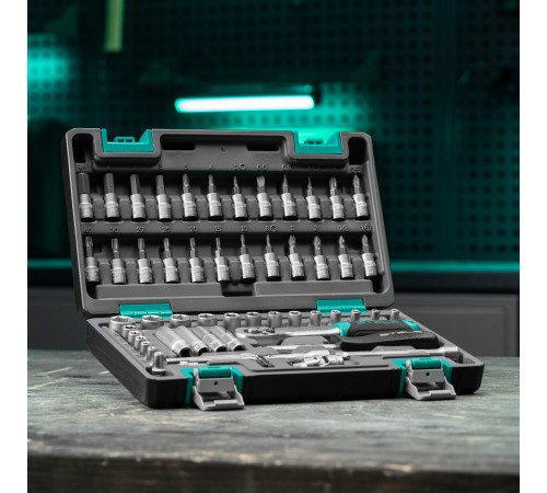 Набор инструментов, 1/4, CrV, пластиковый кейс, 57 предметов Stels