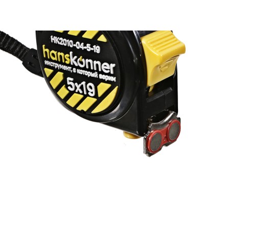 Рулетка 5x19мм, 2 стопа, компактн. корпус, 2 стопа,мощный магнит, Hanskonner