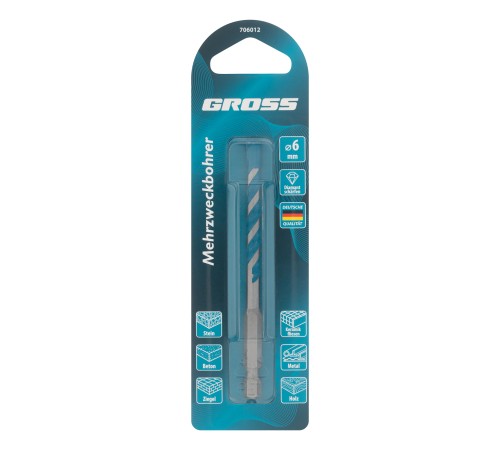 Сверло универсальное, Multipurpose PRO, 6-гр. хвостовик, 6мм Gross Сверло универсальное, Multipurpose PRO, 6-гр. хвостовик, 6мм Gross