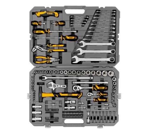 Набор инструментов, 1/2", 1/4", CrV, S2, пластиковый кейс, 122 предмета Denzel