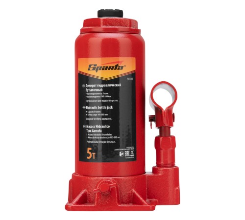 Домкрат гидравлический бутылочный, 5 т, h подъема 195-380 мм Sparta