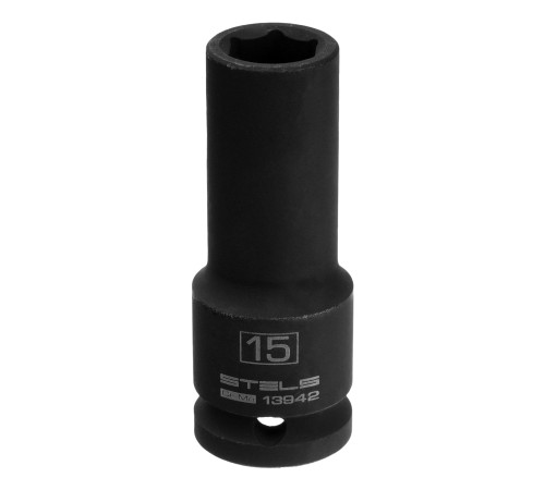 Головка ударная удлиненная шестигранная, 15 мм, 1/2, CrMo Stels