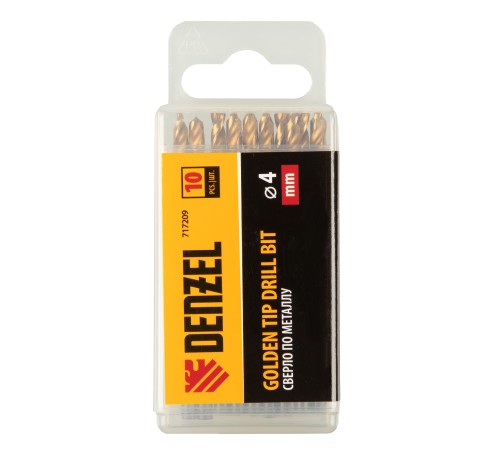 Сверло по металлу, 4 мм, HSS-Tin, Golden Tip, 10 шт. Denzel Сверло по металлу, 4 мм, HSS-Tin, Golden Tip, 10 шт. Denzel