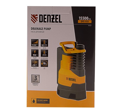 Дренажный насос DPХ950, Х-Pro, 950 Вт, подъем 8.5 м, 15500 л/ч Denzel Дренажный насос DPХ950, Х-Pro, 950 Вт, подъем 8.5 м, 15500 л/ч Denzel