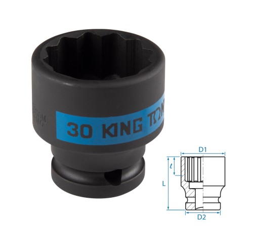 Головка торцевая ударная двенадцатигранная 1/2", 30 мм KING TONY 453030M