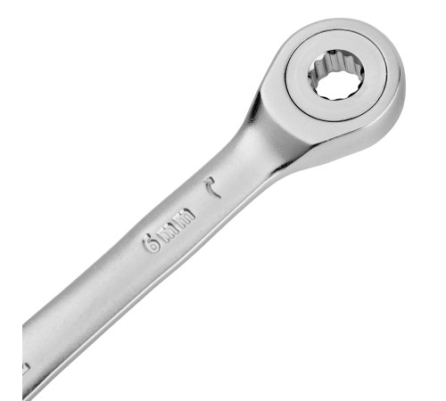 Ключ комбинированный трещоточный, 6 мм, CrV, матовый хром Denzel