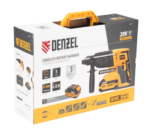 Перфоратор аккумуляторный бесщет. RHH-BL-20-28, 3 Дж, Li-Ion, 20 В// Denzel