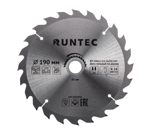 RUNTEC RT-190x2.2/1.4x30/24T Диск пильный по дереву RUNTEC (190х30 мм 24T) RUNTEC RT-190x2.2/1.4x30/24T Диск пильный по дереву RUNTEC (190х30 мм 24T)