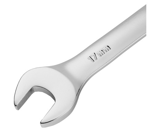 Ключ комбинированный трещоточный, 17 мм, CrV, матовый хром Denzel