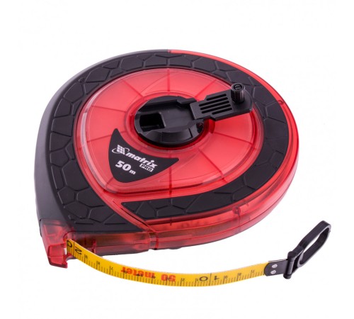 Рулетка геодезическая 50 м х 15 мм, закрытый корпус, фибергласовая лента, двусторонняя шкала, Pro Matrix