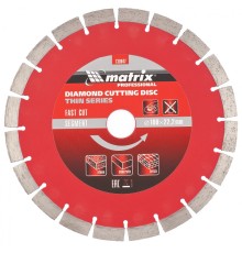 Диск алмазный, отрезной сегментный, 180 х 22.2 мм, тонкий, сухая резка Matrix Professional