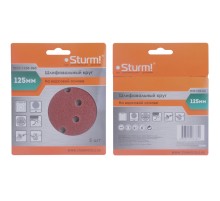 Круг шлифовальный Sturm! "под липучку", d125мм, зерн. 60, 8 отв., 5 штук.