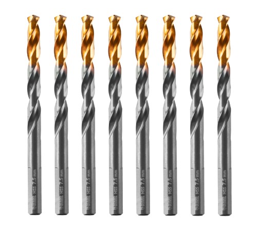 Сверло по металлу, 7,5 мм, HSS-Tin, Golden Tip, 8 шт. Denzel Сверло по металлу, 7,5 мм, HSS-Tin, Golden Tip, 8 шт. Denzel