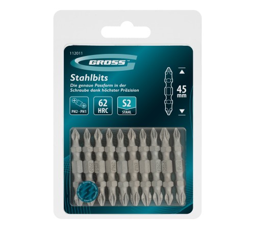 Бита двухстор., PH2-PH1х45мм, сталь S2, 10шт. Gross