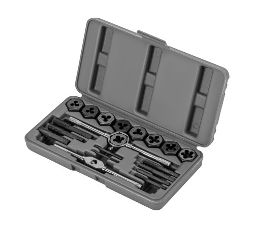 Набор метчиков и плашек М3-М12, плашко-метчикодержатель, 20 предметов, пластиковый бокс Sparta