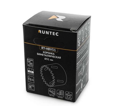 RUNTEC RT-HBV51 Коронка биметаллическая 51 мм RUNTEC BiM HSS-Co8, 4-6 TPI RUNTEC RT-HBV51 Коронка биметаллическая 51 мм RUNTEC BiM HSS-Co8, 4-6 TPI