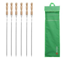 Набор шампуров плоских, 650 мм, с деревянной рукояткой, в чехле, 6 шт., Camping// Palisad