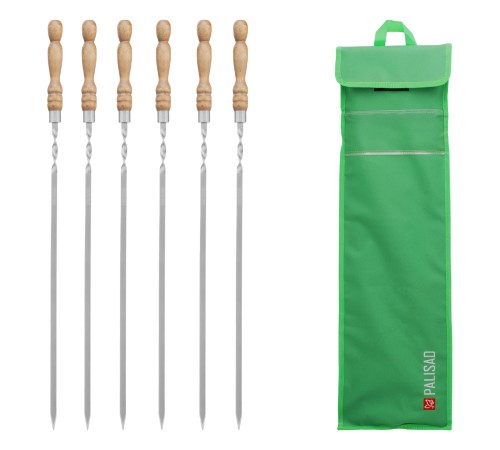 Набор шампуров плоских, 650 мм, с деревянной рукояткой, в чехле, 6 шт., Camping// Palisad