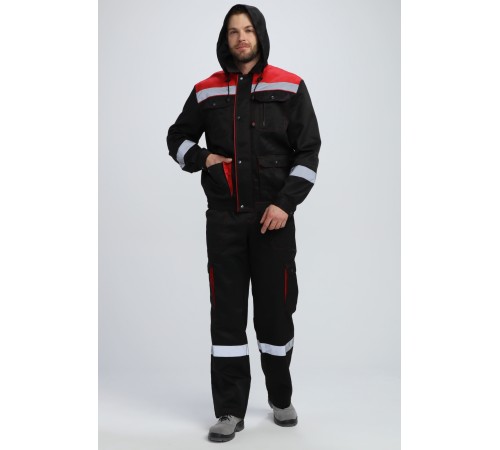 Костюм Титан СОП с капюшоном (тк.Смесовая,210) п/к, черный/красный
