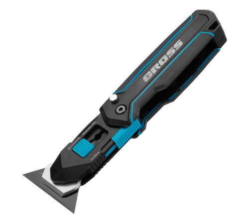 Нож-скребок складной, 19мм, сменное лезвие, SK2, 5 запас. лезвий, алюмин. корпус, клипса GROSS