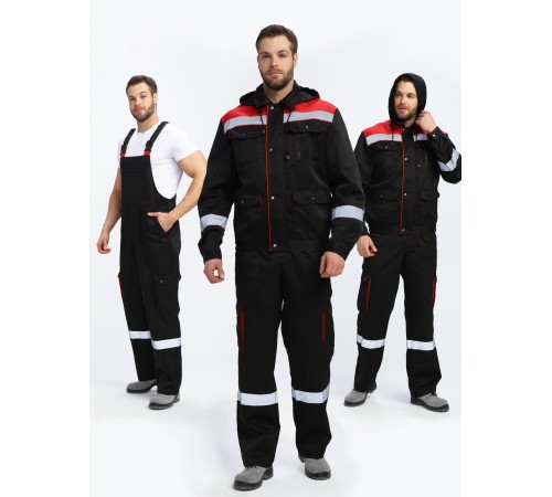 Костюм Титан-2 СОП с капюшоном CH (тк.Смесовая,210) п/к, черный/красный