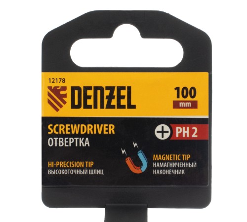 Отвертка PH2х100 мм, CrV, трехкомпонентная рукоятка Denzel Отвертка PH2х100 мм, CrV, трехкомпонентная рукоятка Denzel