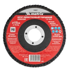 Круг лепестковый торцевой, P 40, 115 х 22.2 мм Matrix