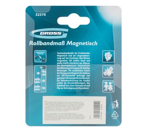 Рулетка Magnetisch 3 м х 16 мм,обрезиненный корпус,автоматическая фиксация,Нейлоновое покрытиеытие,зацеп с магнитом Gross Рулетка Magnetisch 3 м х 16 мм,обрезиненный корпус,автоматическая фиксация,Нейлоновое покрытиеытие,зацеп с магнитом Gross