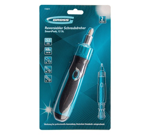 Отвертка реверсивная, механизм SmartPush 12 шт, S2 Gross