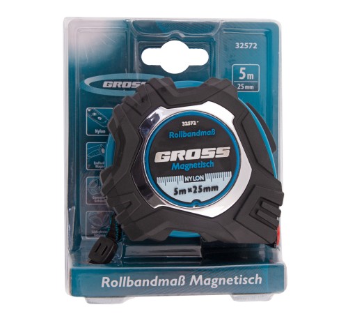 Рулетка Magnetisch 5 м х 25 мм,обрезиненный корпус,автоматическая фиксация,Нейлоновое покрытиеытие,зацеп с магнитом Gross Рулетка Magnetisch 5 м х 25 мм,обрезиненный корпус,автоматическая фиксация,Нейлоновое покрытиеытие,зацеп с магнитом Gross
