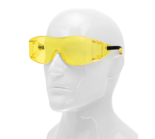 Очки защитные открытые, поликарбонатные, увеличенная желтая линза, регулируемые дужки Denzel