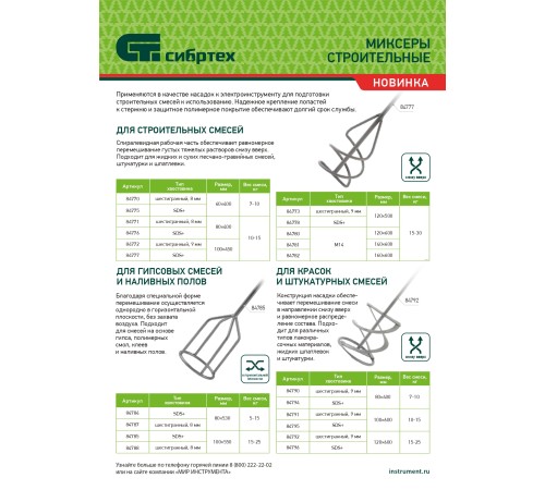 Миксер для строительных смесей, 120х600мм, хвостовик М14// Сибртех