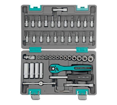 Набор инструмента, 1/4, Cr-V, S2, усиленный кейс, 47 предметов Stels