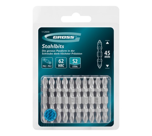 Бита двухстор., PH2-PH2х45мм, сталь S2, 10шт. Gross